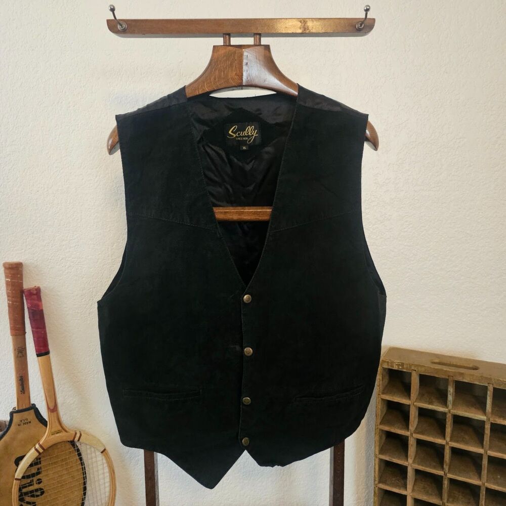 Scully Premium Boar Suede Western Vest Men XL Black Leather Snap Button Country